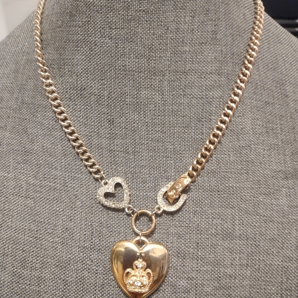 Heart, Crown, Rhinestone Necklace - Picture 2 of 3